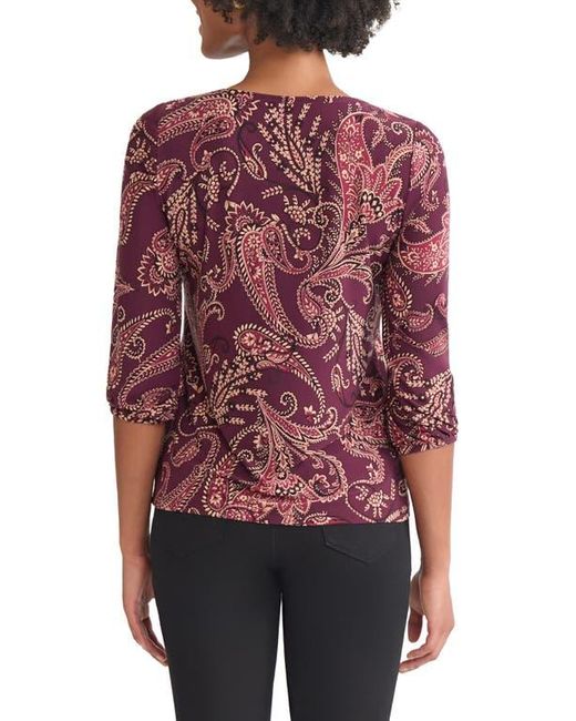 Jones New York Red Paisley Print Puff Sleeve Top