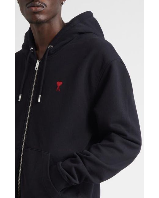 AMI Blue Ami De Coeur Logo Embroidered Zip Hoodie for men