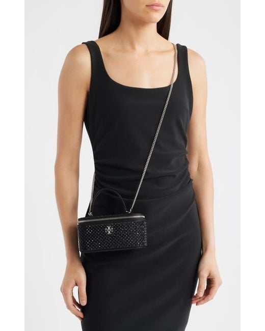 Tory Burch Kira Crystal Embellished Satin Vanity Case in