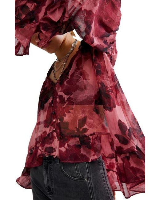 Free People Red Day Dreaming Ruffle Trim Top