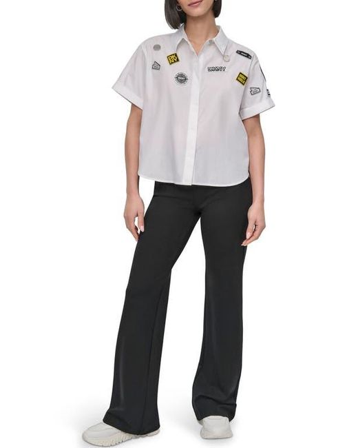 DKNY White Pins & Patches Short Sleeve Button-Up Shirt