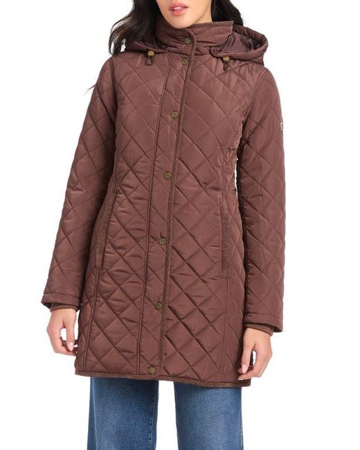 Vince Camuto Brown Water Resistant Quilted Coat With Removable Hood