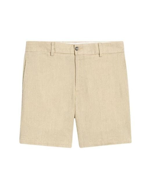 Berle Natural Solid Linen Look Flat Front Cotton Shorts for men
