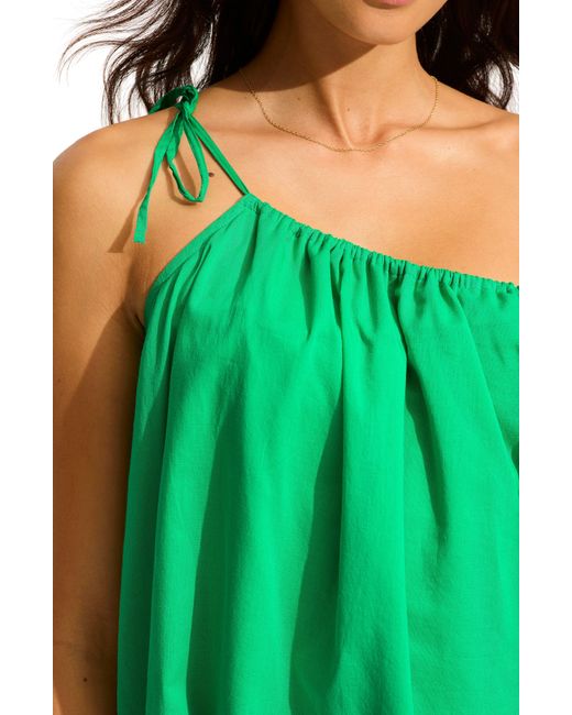 Seafolly Green One Shoulder Cotton Cover-up Dress