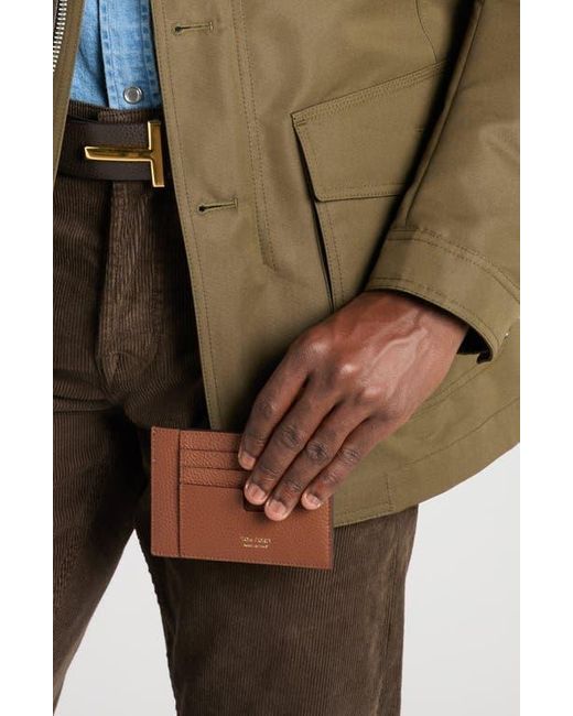Tom Ford Brown Large T-Line Soft Grain Leather Card Holder for men