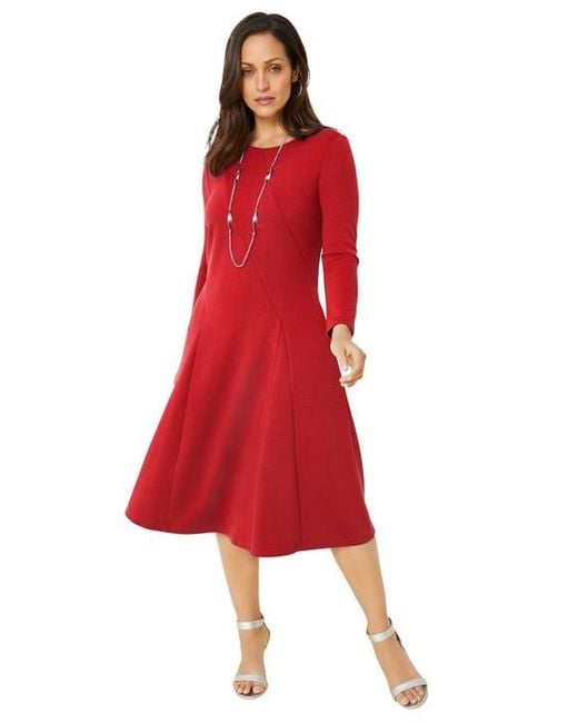 Jessica London Long Sleeve Stretch Ponte Dress in Red | Lyst
