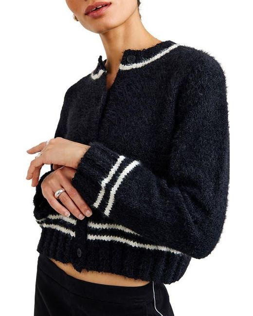Bella Dahl Blue Contrast Stripe Crop Cardigan