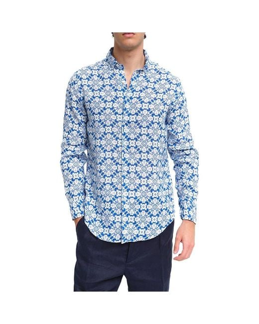 Peninsula Blue Casuzze Linen Shirt for men