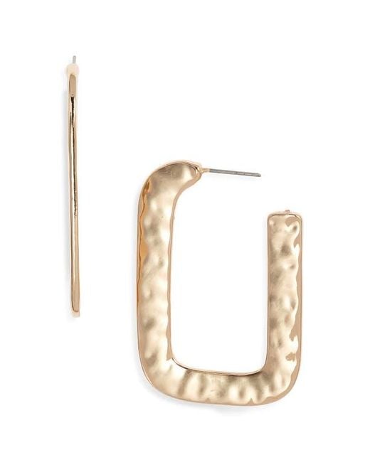 Open Edit Metallic Watery Rectangular Hoop Earrings