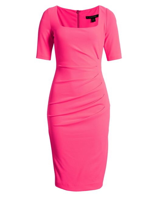 Black Halo Pink Salvana Gathered Sheath Dress