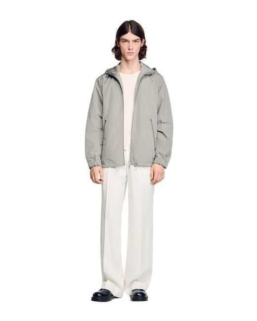 Sandro Gray Technical Hooded Zip-Up Jacket for men