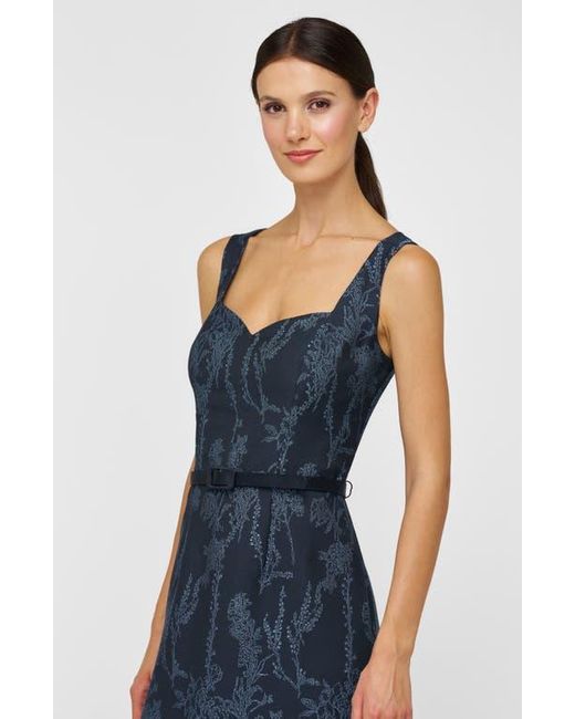 Kay Unger Blue Drew Beaded Embroidery Cocktail Dress