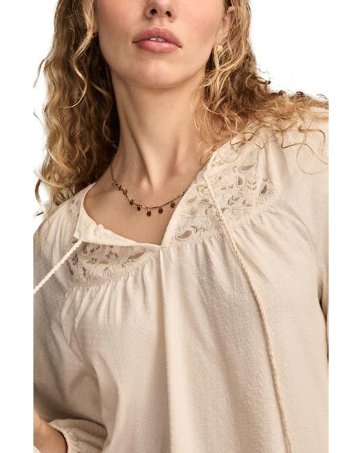 Lucky Brand Blue Embroidered Peasant Top