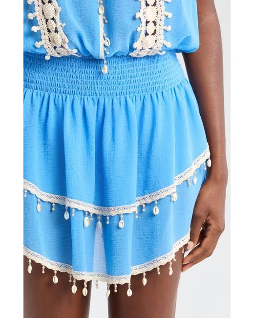 Ramy Brook Blue Perry Shell Trim Strapless Cover-Up Minidress