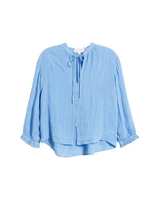 Bella Dahl Blue Linen Split Neck Button-Up Shirt