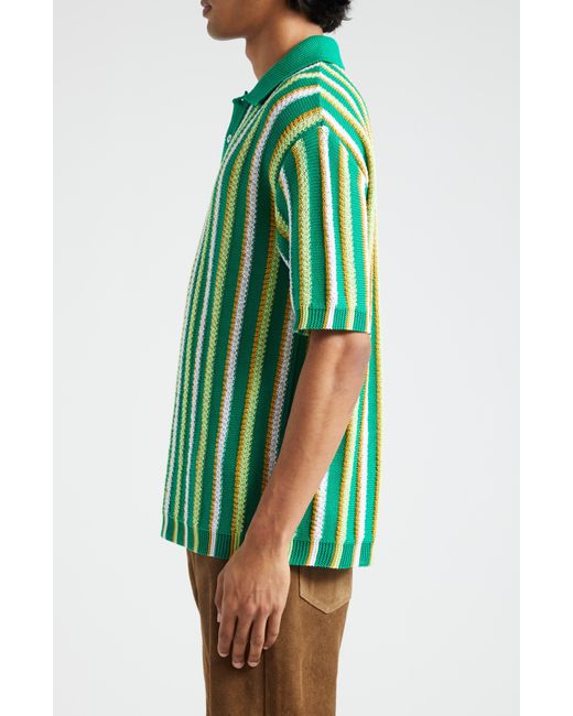 Marni Green Stripe Cotton Polo Sweater for men