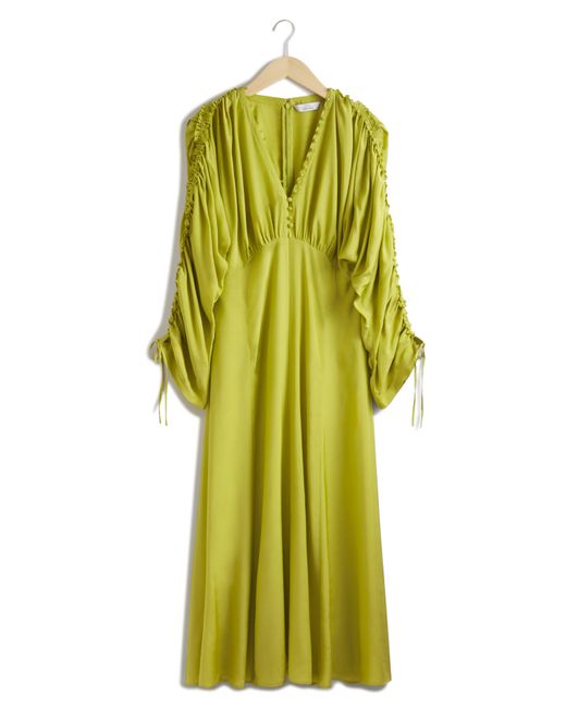 & Other Stories Green & Aloise Ruched Long Sleeve Maxi Dress