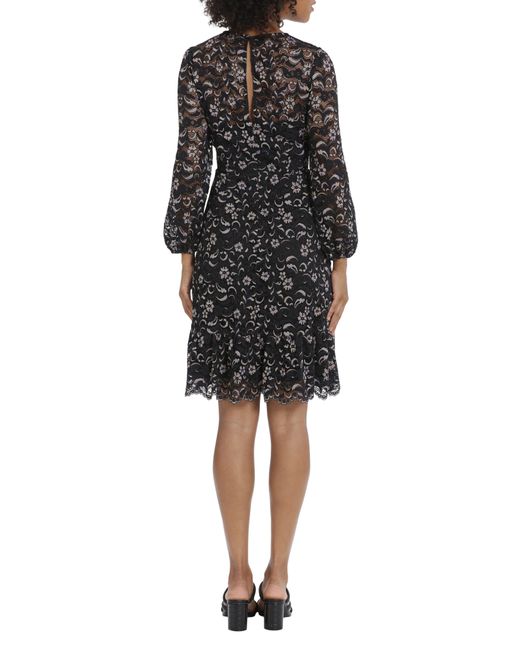 Maggy London Black Floral Lace Long Sleeve Fit & Flare Dress