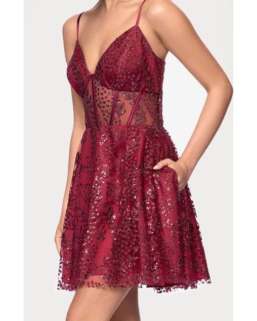 Blondie Nites Glitter Illusion Lace-Up Fit & Flare Dress in Red | Lyst