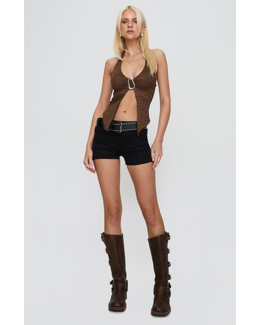 Princess Polly Black Moderna Split Front Lace Halter Top