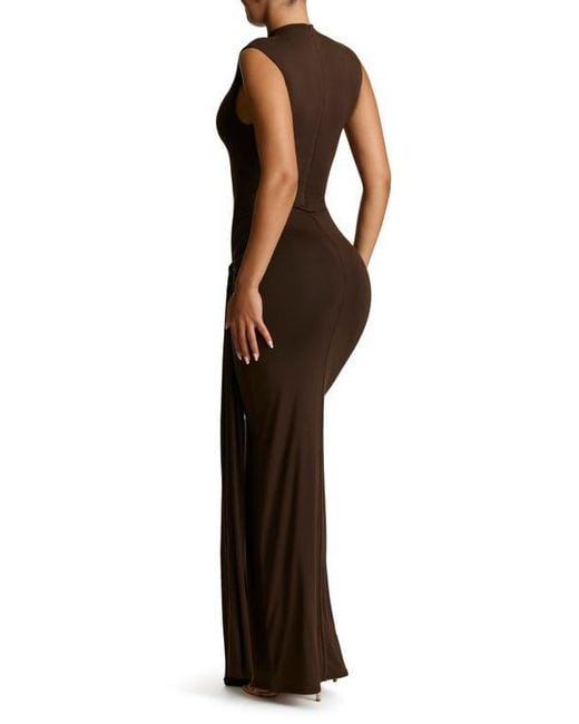 Naked Wardrobe Smooth Tie Front Maxi Dress in Brown | Lyst