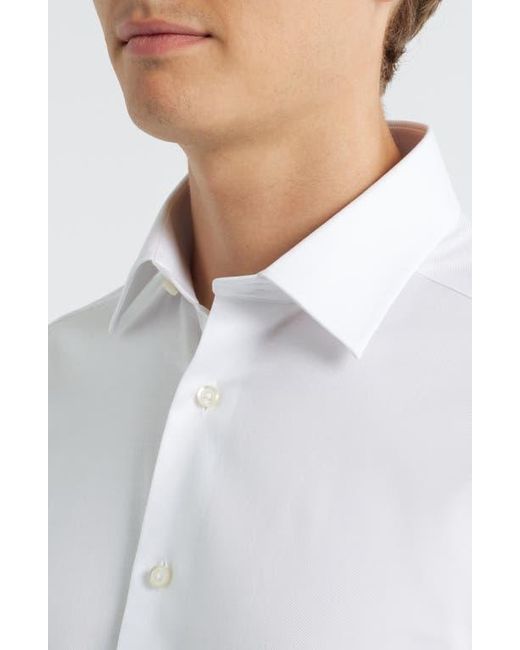 David Donahue Blue Slim Fit Stretch Cotton Dress Shirt for men