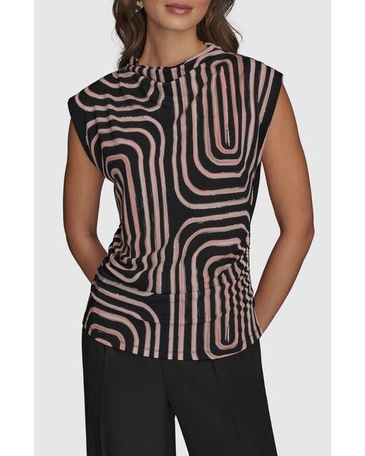 Donna Karan Black Print Mock Neck Top