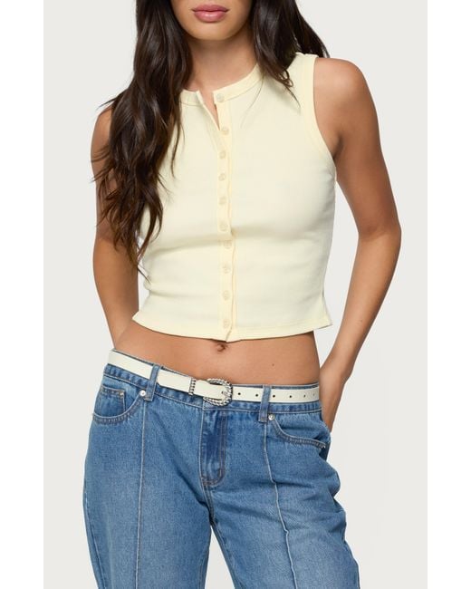 Edikted Blue Basel Front Button Rib Crop Top