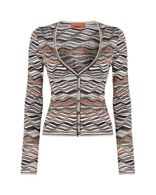 Missoni White Buttoned Cardigan With Wave Pattern