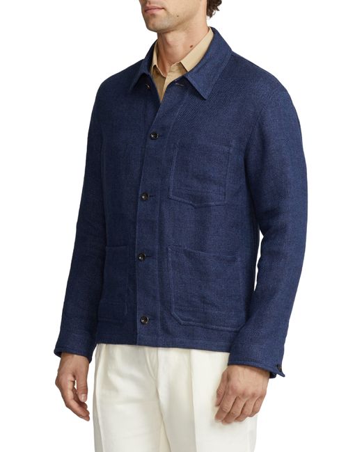 Ralph Lauren Purple Label Blue Burnham Herringbone Chore Jacket for men