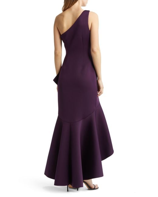 Eliza J One-shoulder Side Pleat Ruffle Gown in Purple | Lyst