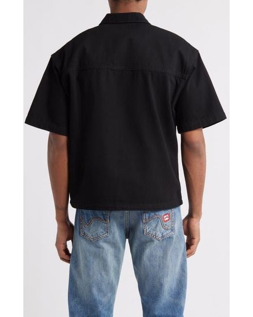 ICECREAM Black Running Dog Short Sleeve Denim Graphic Button-Up Shirt for men