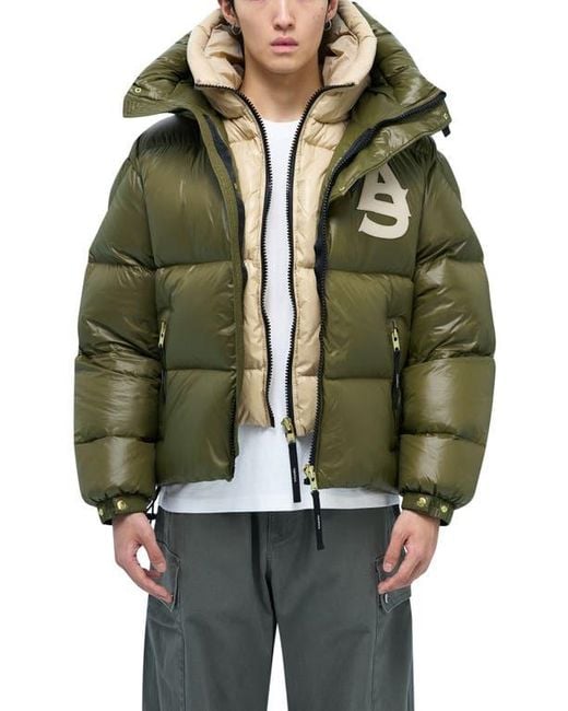 Alpha Style Green Kudu Hooded Puffer Down Jacket for men