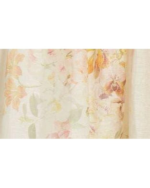 Zimmermann Multicolor Natura Floral Linen & Silk Organza Corset Midi Dress