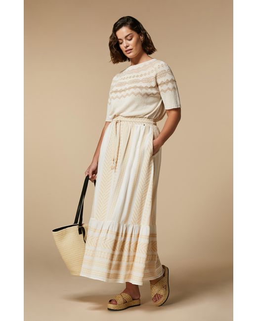 Marina Rinaldi Natural Ribes Mixed Print Cotton Jacquard Skirt