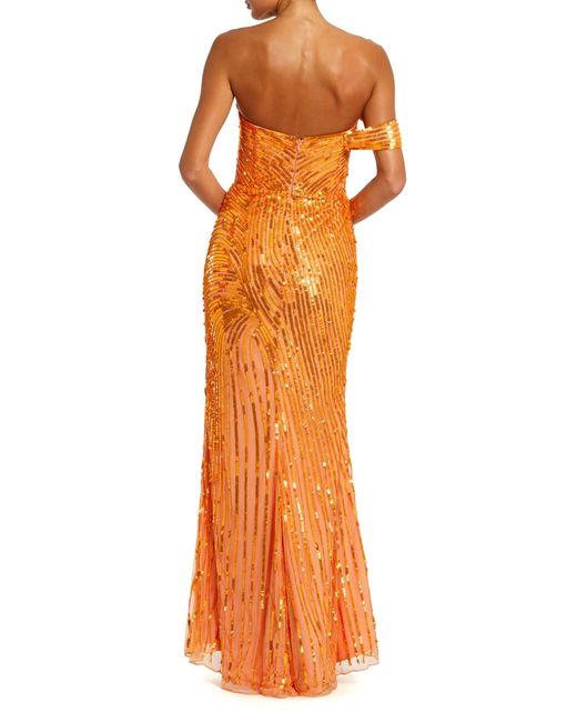 Mac Duggal Orange One-shoulder Sequin Mesh Gown