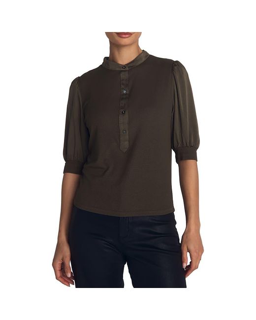 Bella Dahl Black Mixed Media Elbow Sleeve Popover Top