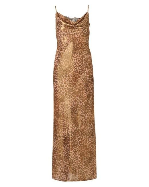 Adrianna Papell Brown Foiled Leopard Print Chiffon A-Line Dress