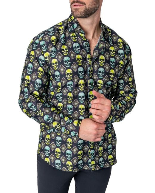 Maceoo Fibonacci Regular Fit Skull Buttonup Shirt in Green for Men Lyst