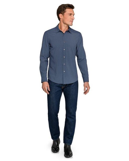 W.r.k. Blue Slim Fit Geometric Print Performance Button-Up Shirt for men