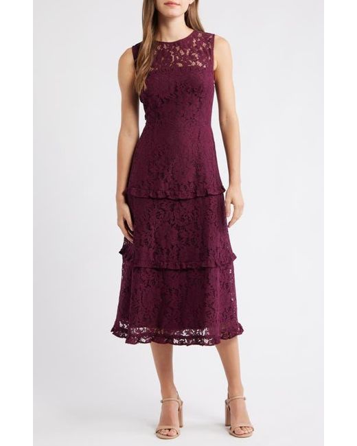 anne klein lace dress Anne Klein Sleeveless Tiered Ruffle Lace Midi Dress