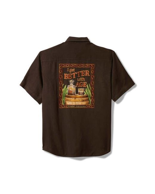 Tommy Bahama Brown I Get Better With Age Embroidered Short Sleeve Silk Button-Up Shirt for men