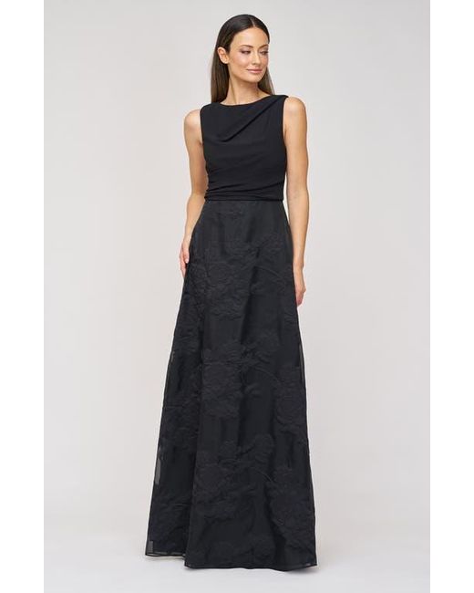 JS Collections Blue Valery Mixed Media Sleeveless Gown