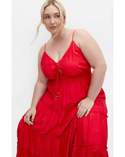 City Chic Aiza Tiered Tie Front Sleeveless Maxi Dress