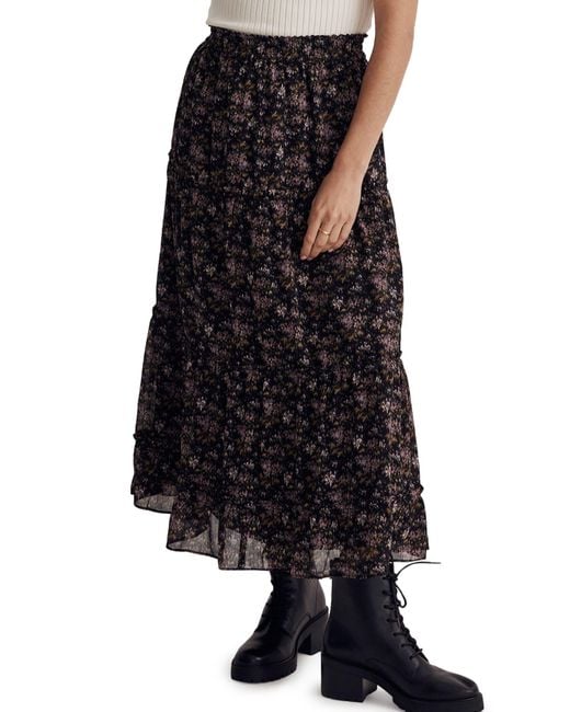 Madewell Black Crinkle Georgette Tiered Maxi Skirt