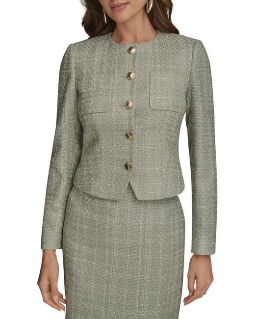 Donna Karan Gray Button Front Tweed Jacket