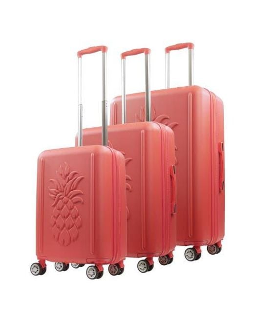 Tommy Bahama Red 3-Piece Hard-Sided 3D Pineapple Luggage Set With Drawstring Bag