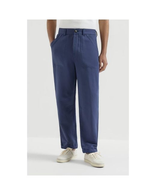 Brunello Cucinelli Blue Drill Trousers for men