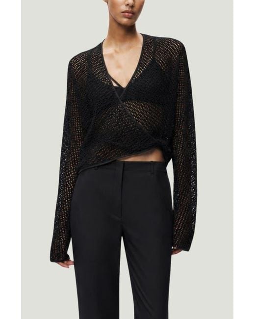 Nocturne Black Wrap Mesh Blouse