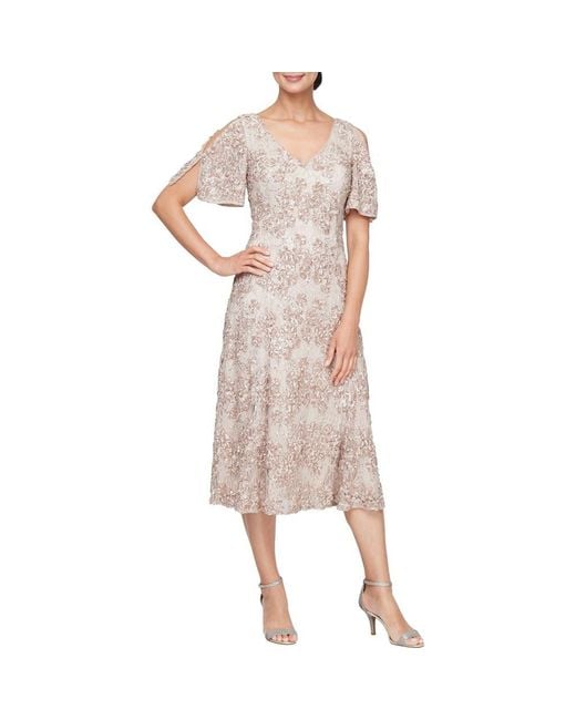 Alex Evenings Women's Pink Sequin Soutache Cocktail Dress